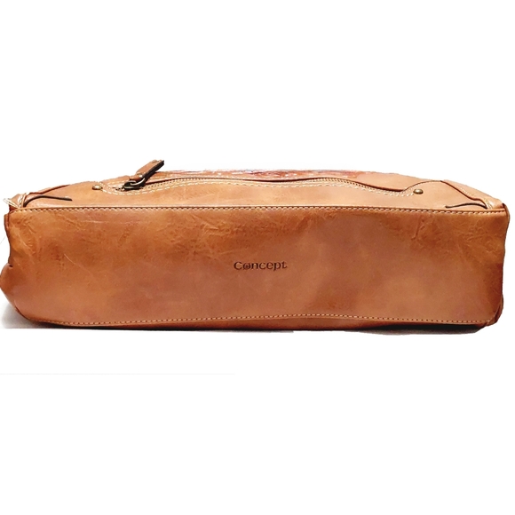 Concept Womens Brown Flower Embossed Faux Leather 2 Handle Shoulder Bag - Picture 5 of 5